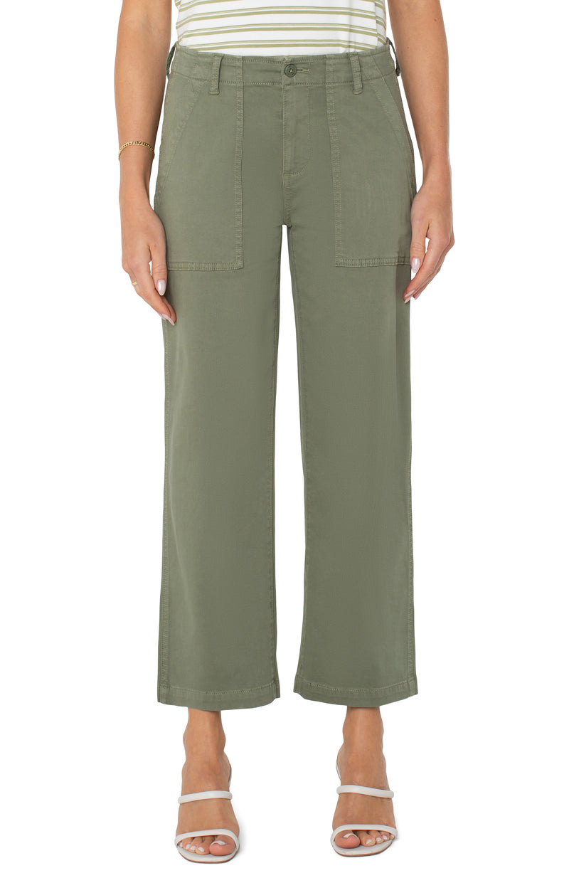 Liverpool Cargo Wide Leg Crop - Martini Olive