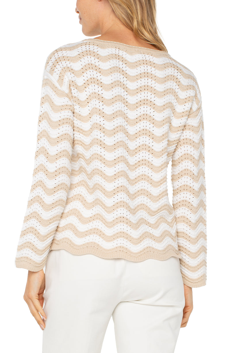 Liverpool Long Sleeve Boatneck Sweater - Tan Ivory Stripe