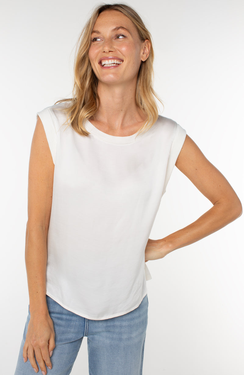 Liverpool Sleeveless Woven Knit Top - Whipped Cream