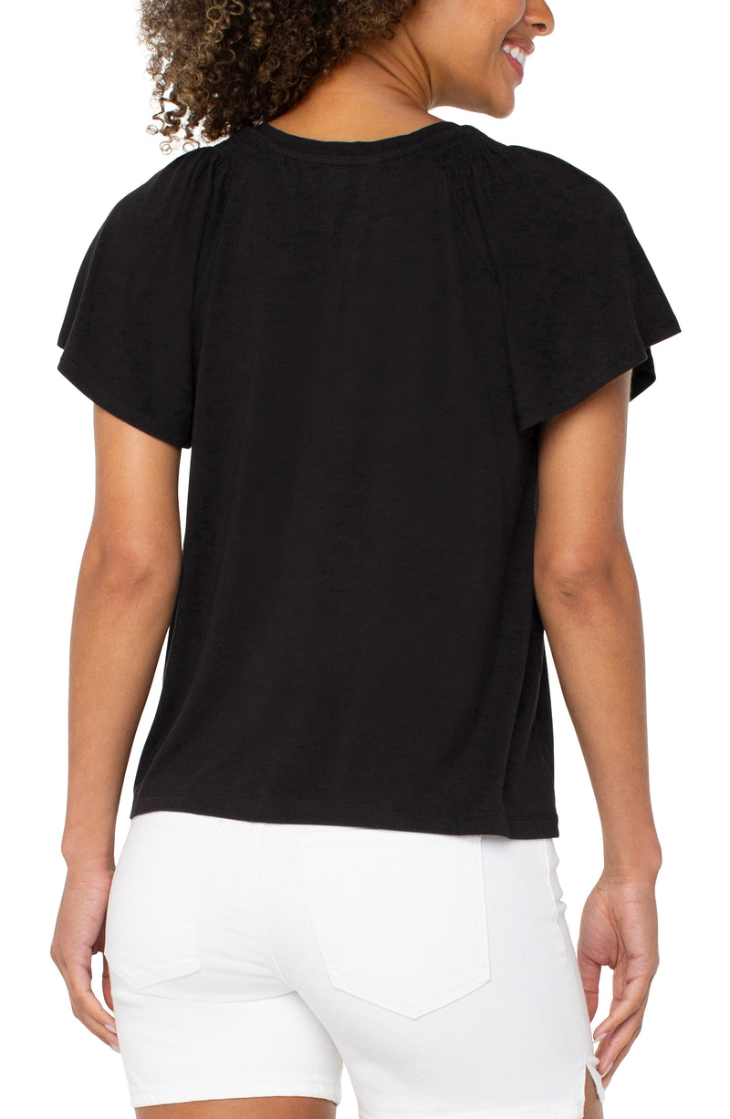 Liverpool Flutter Sleeve Knit Top - Black