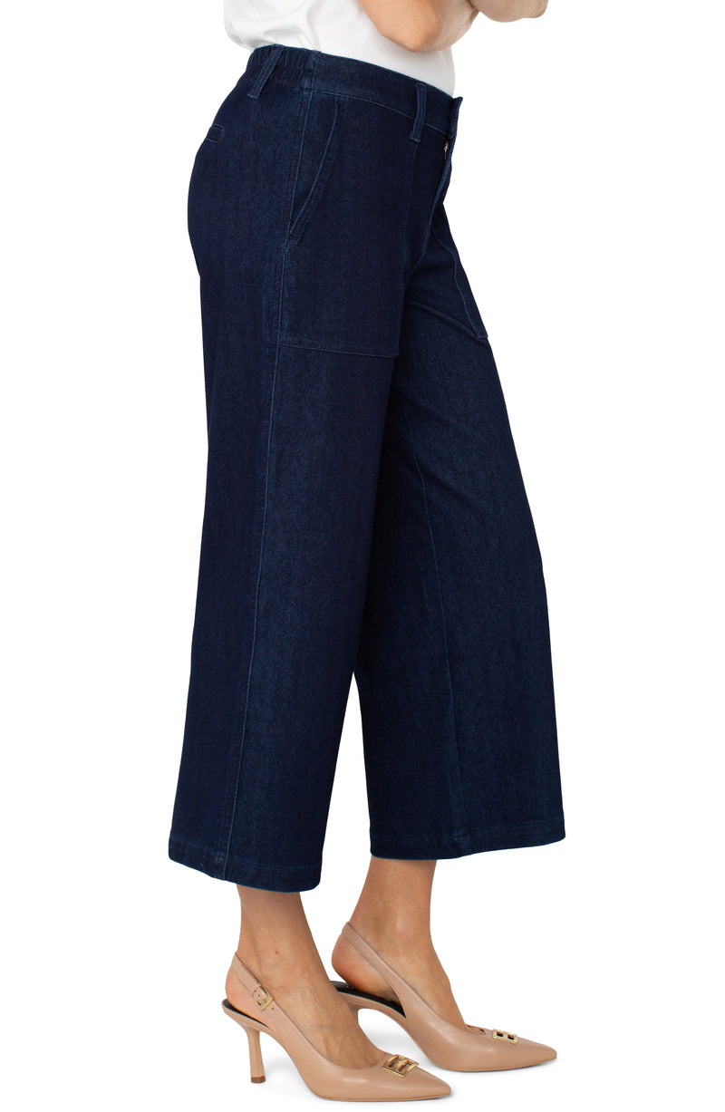 Liverpool Wide Leg Denim Cargo Crop - Indigo Rinse