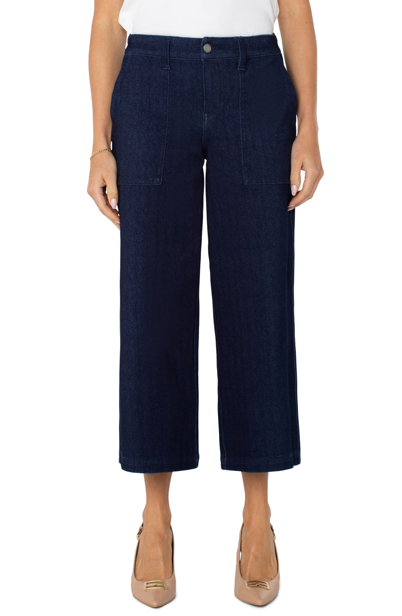 Liverpool Wide Leg Denim Cargo Crop - Indigo Rinse