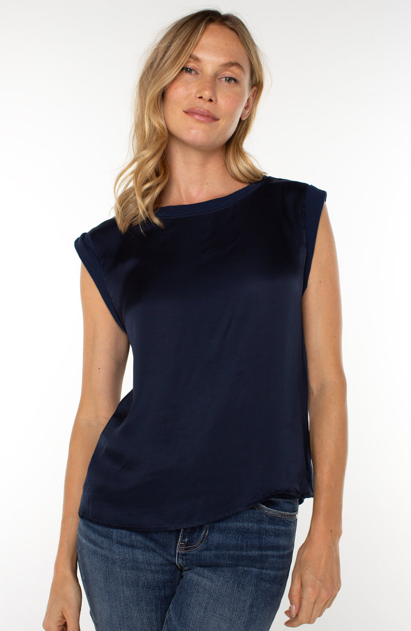 Liverpool Sleeveless Woven Knit Top - Dark Navy