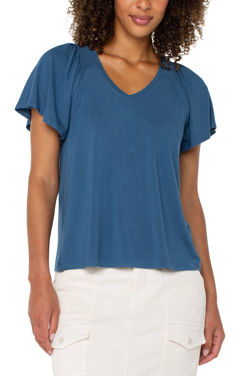 Liverpool Flutter Sleeve Knit Top - French Blue