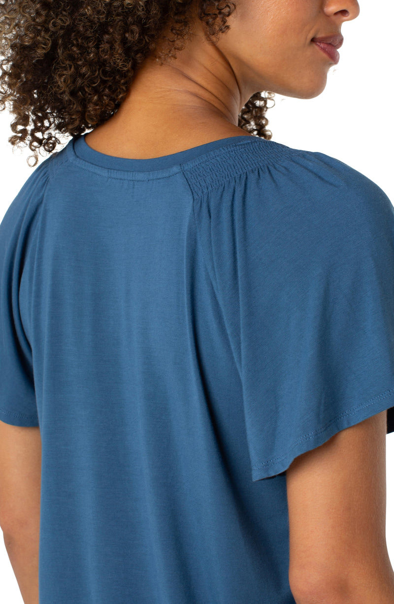 Liverpool Flutter Sleeve Knit Top - French Blue