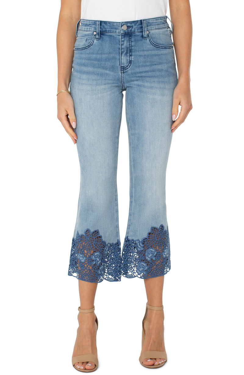 Liverpool Hannah Crop Flare w/ Crochet Hem - Indigo Crochet