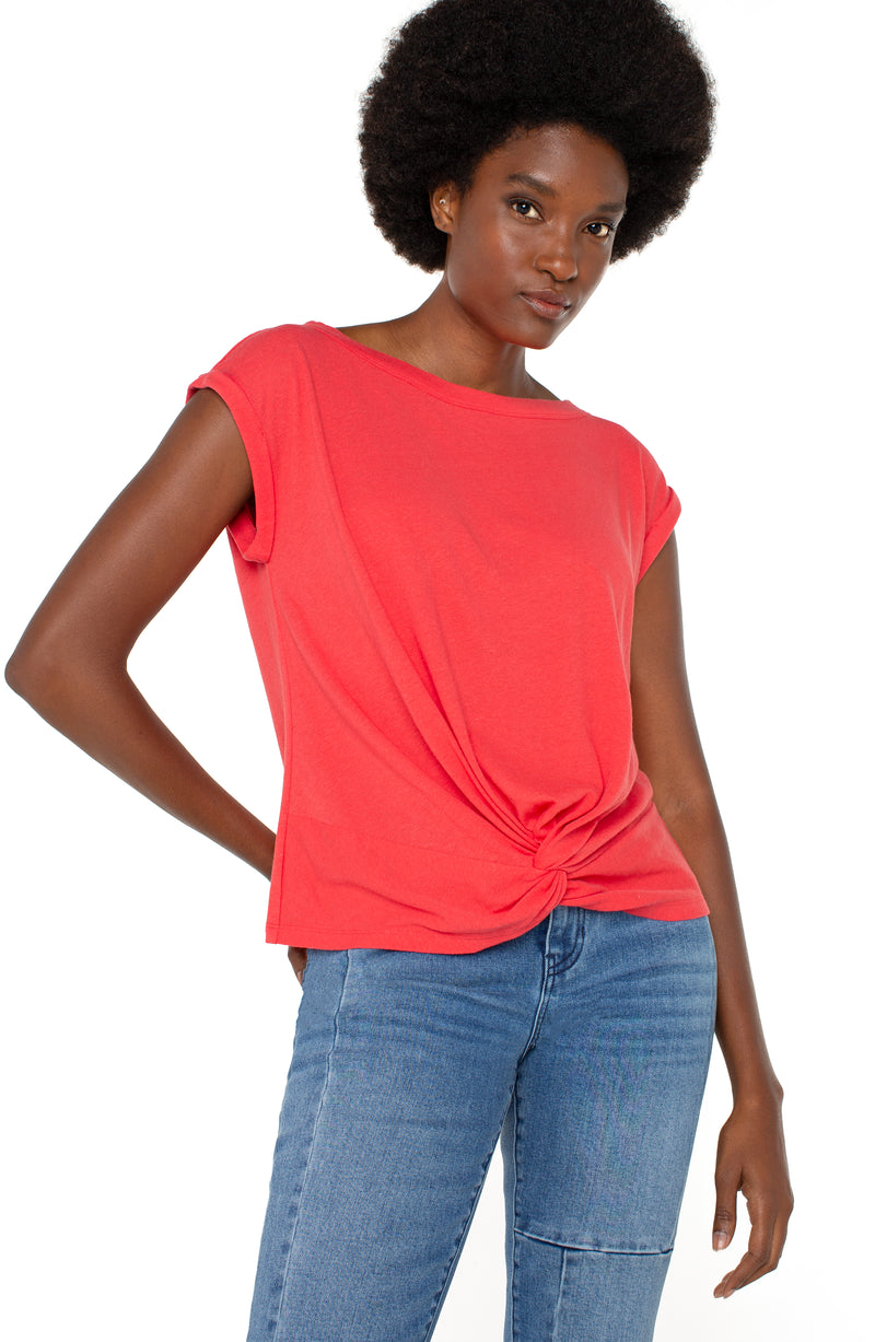 Liverpool Short Sleeve Boat Neck Knit Top - Geranium