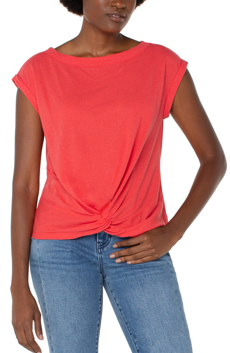 Liverpool Short Sleeve Boat Neck Knit Top - Geranium