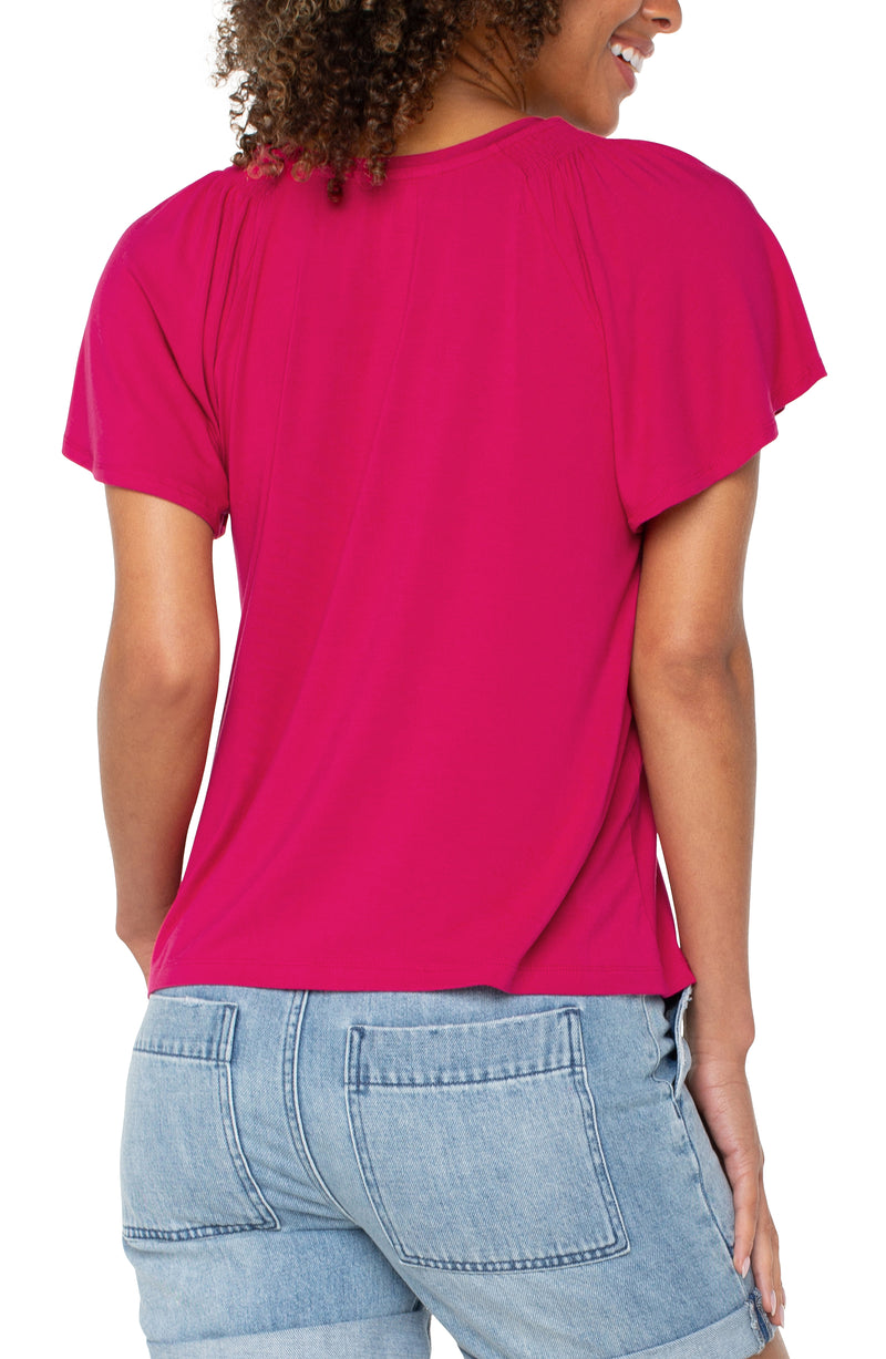 Liverpool Flutter Sleeve Knit Top - Cerise