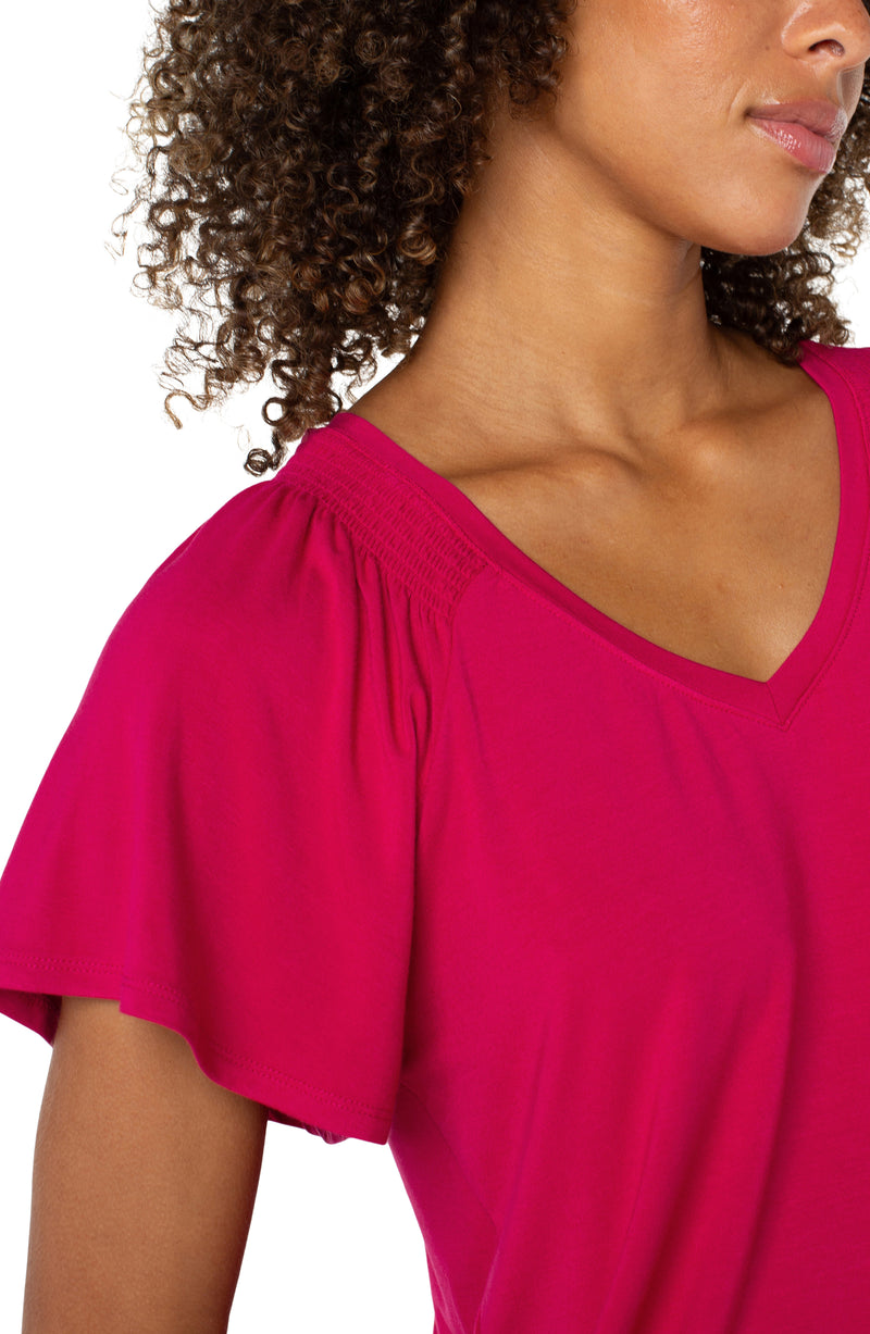 Liverpool Flutter Sleeve Knit Top - Cerise