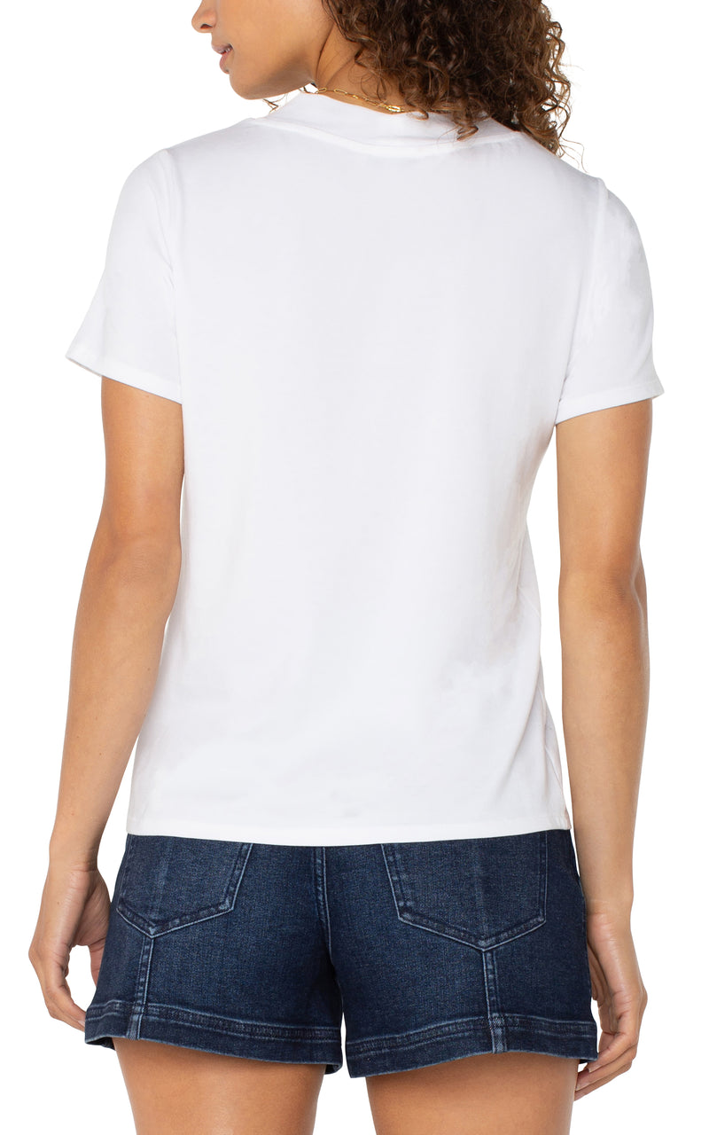 Liverpool Short Sleeve Knit Tee w/ Placket - White