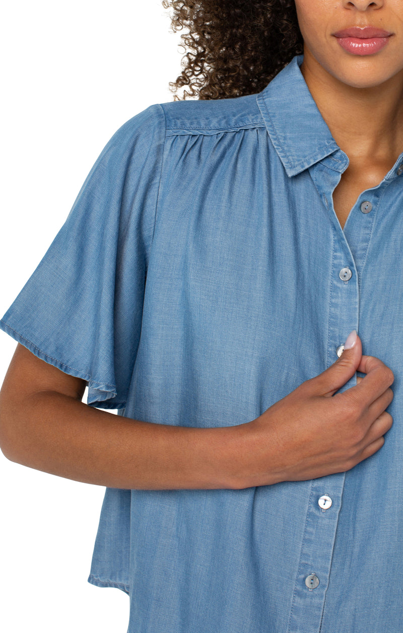 Liverpool 1/2 Sleeve Button Front Shirred Woven Blouse - Delwood