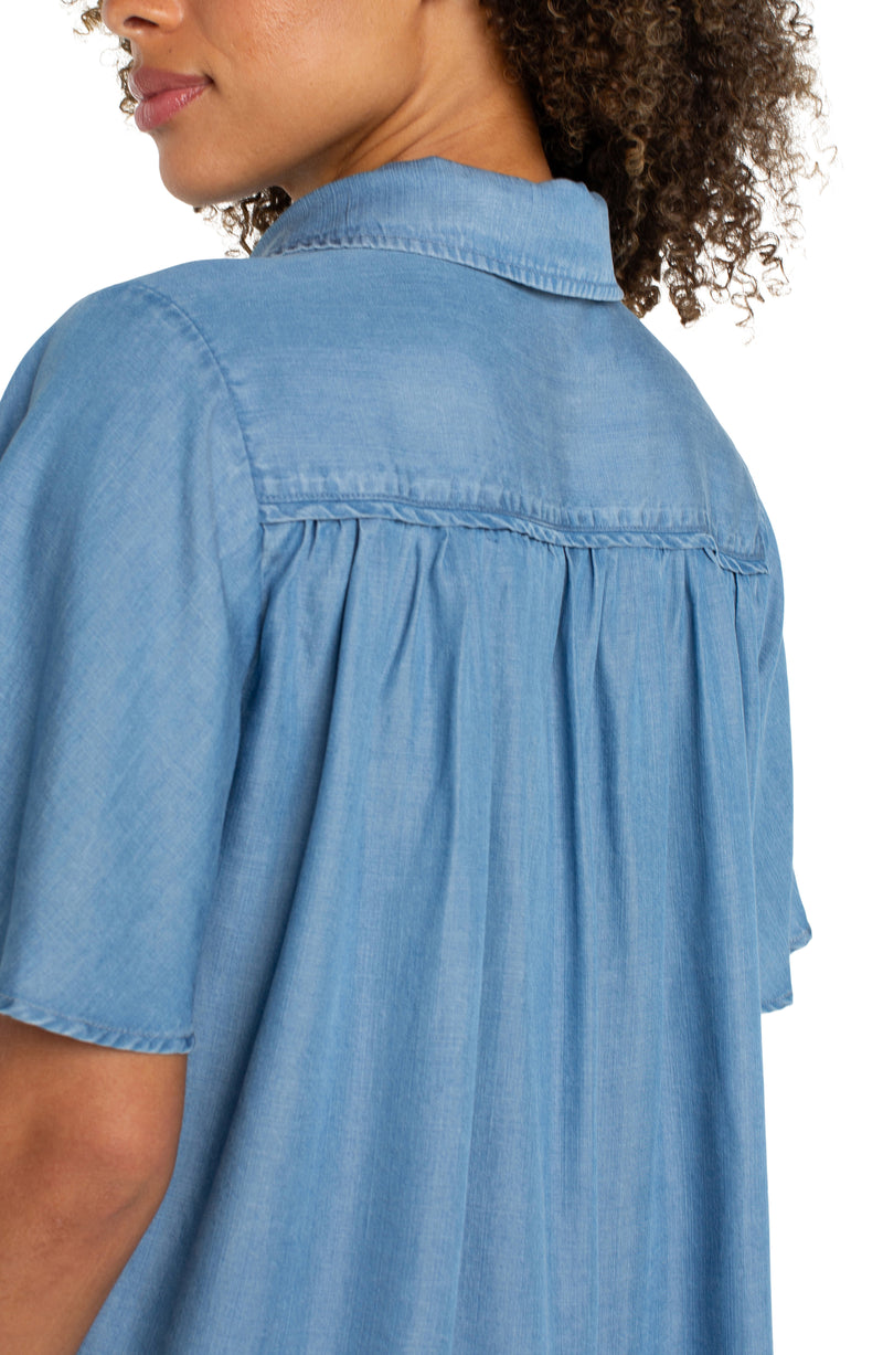 Liverpool 1/2 Sleeve Button Front Shirred Woven Blouse - Delwood