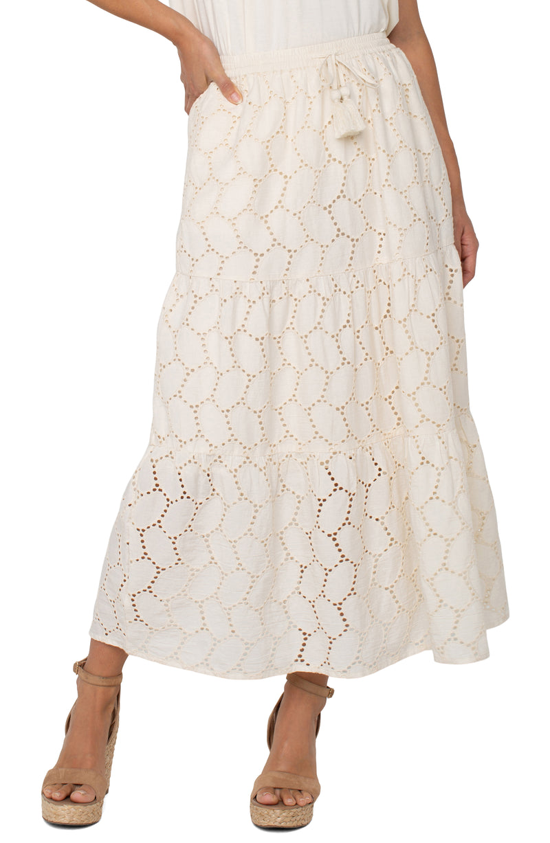 FINAL SALE Liverpool Tiered Woven Maxi Skirt w/ Tie Waist