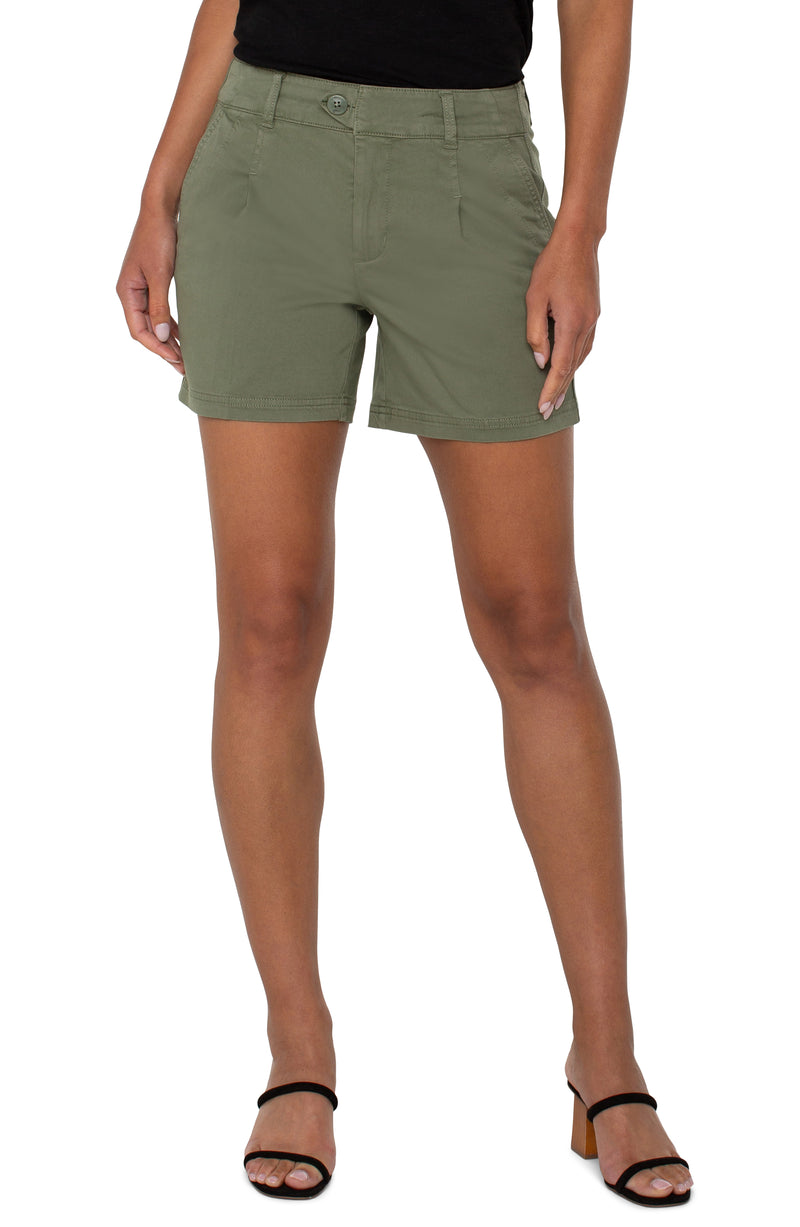 FINAL SALE Liverpool Pleated Trouser Short - Martini Olive