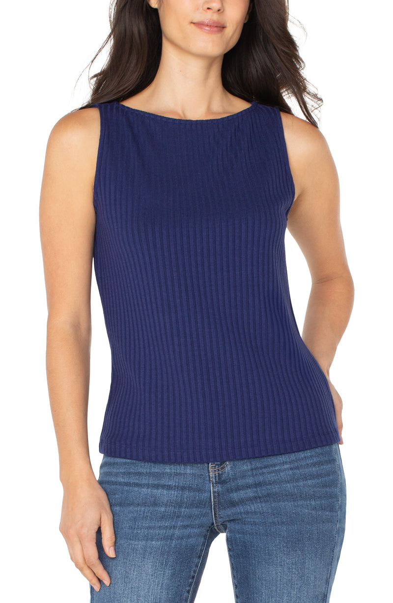 Liverpool Sleeveless Boat Neck Rib Knit Top - Maritime Navy