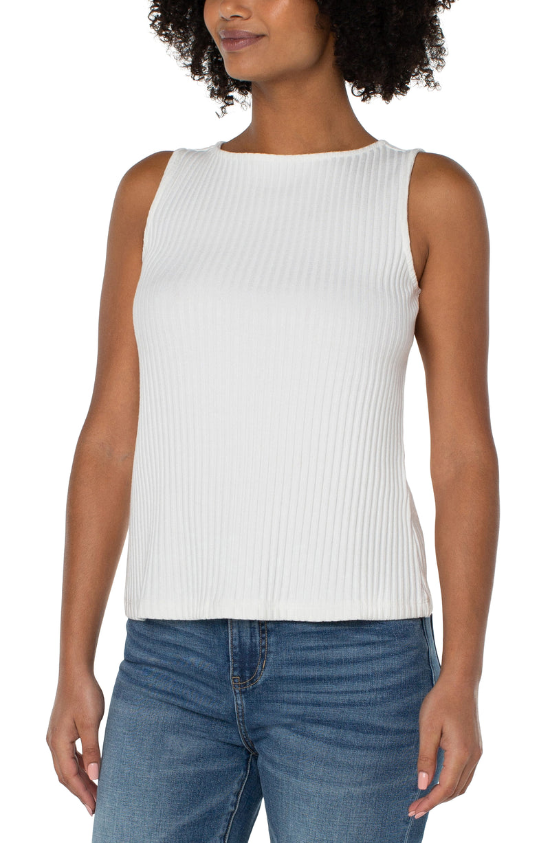 Liverpool Sleeveless Boat Neck Rib Knit Top - Snow