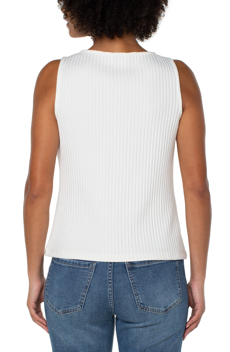 Liverpool Sleeveless Boat Neck Rib Knit Top - Snow