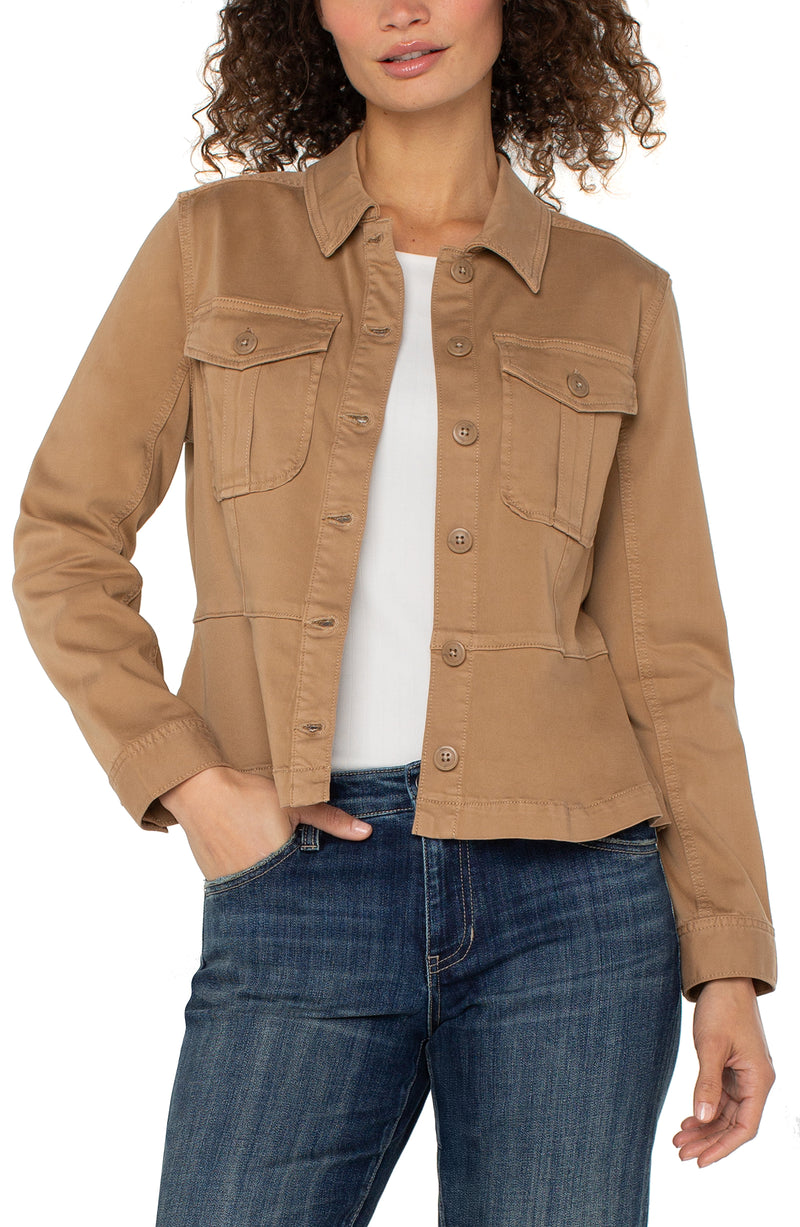 Liverpool Peplum Hem Trucker Jacket - Desert Camel
