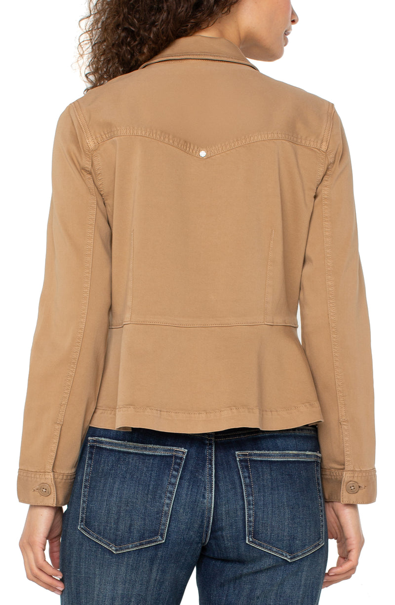 Liverpool Peplum Hem Trucker Jacket - Desert Camel