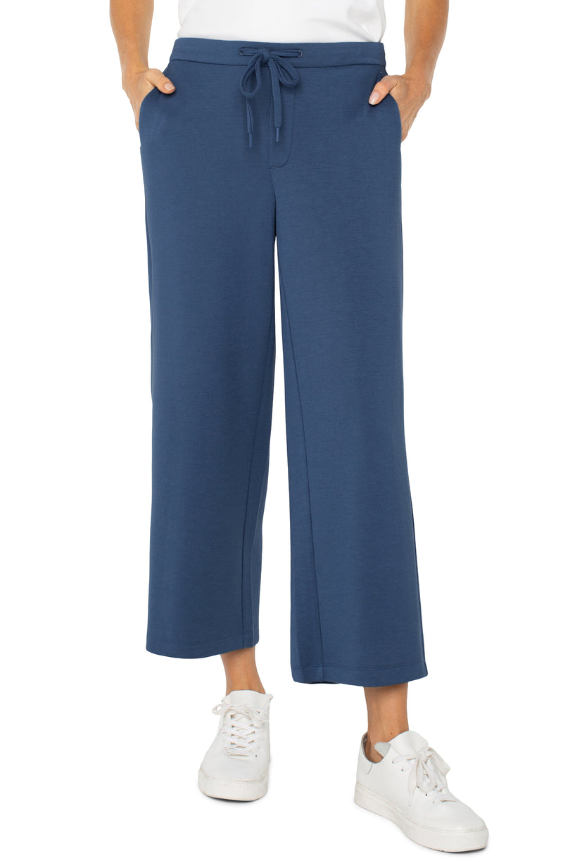 Liverpool Pull-on Wide Leg Crop - Prussian Blue