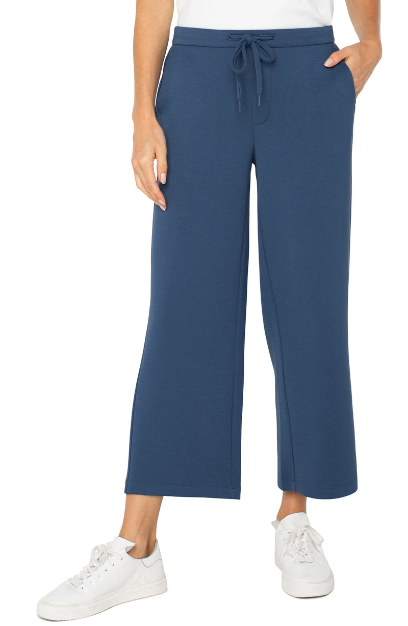Liverpool Pull-on Wide Leg Crop - Prussian Blue