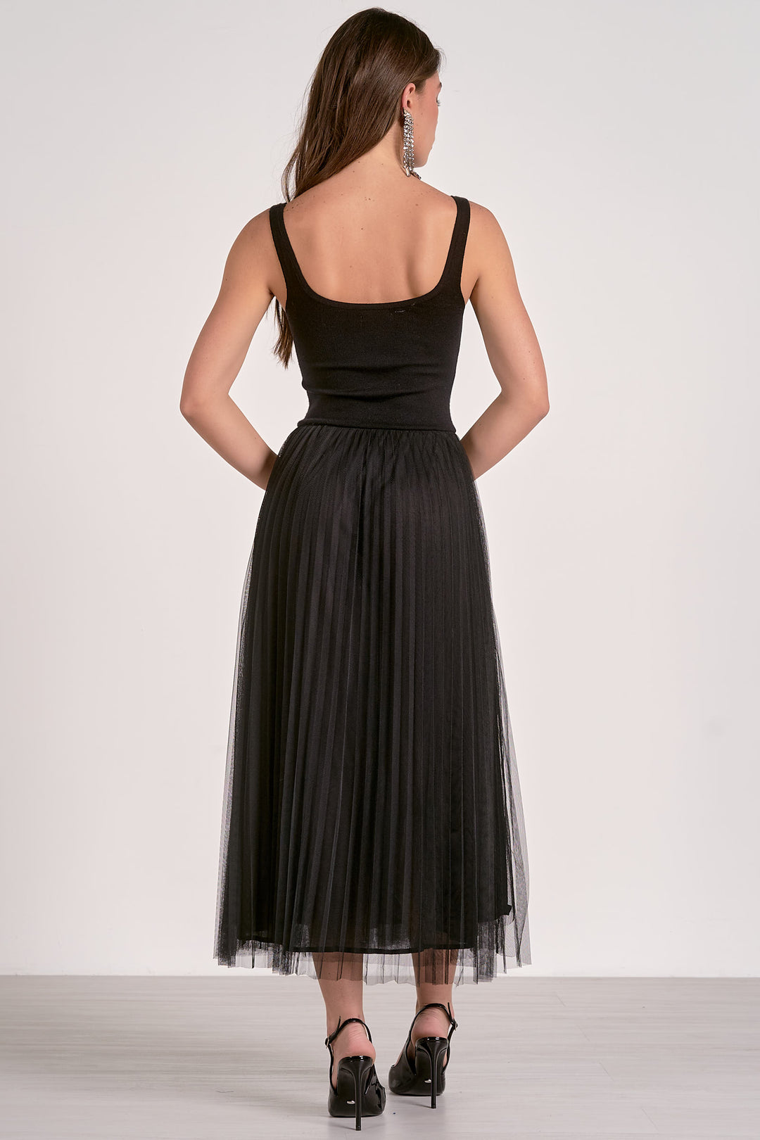 Tulle  Midi Tank Dress in Black