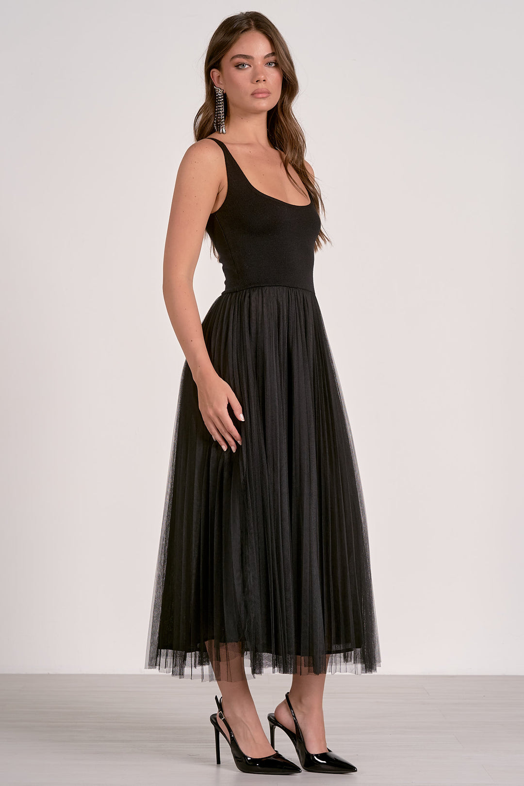 Tulle  Midi Tank Dress in Black