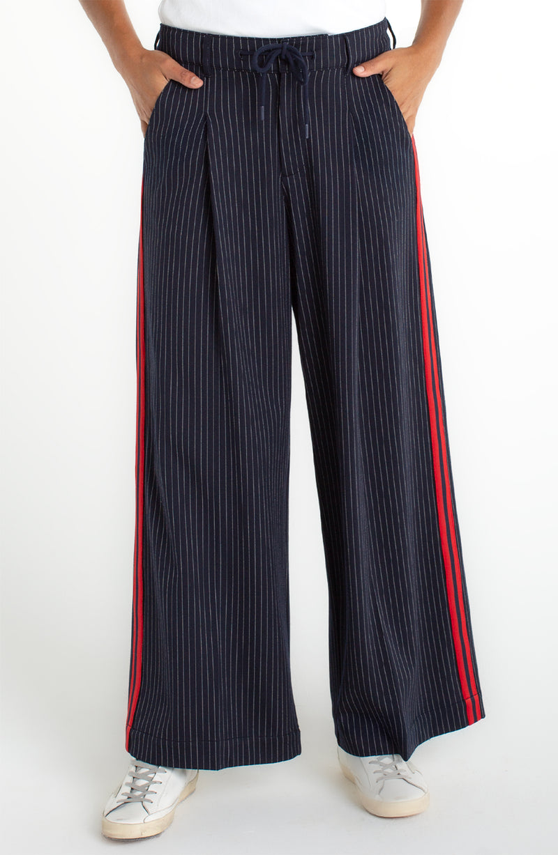 Liverpool Wide Leg Pleated Trouser w/ Side Stripe 30" -  Deep Midnight Stripe