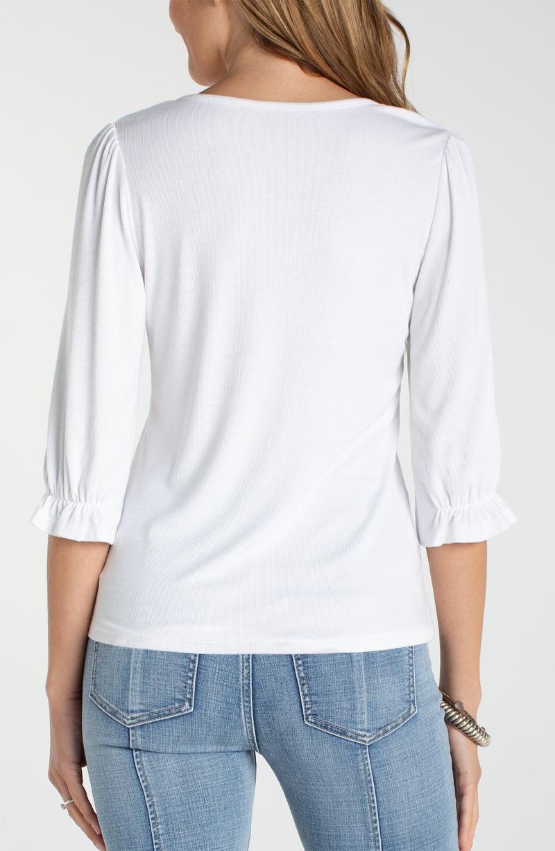 Liverpool Elbow Sleeve Notch Knit Tee - Cream