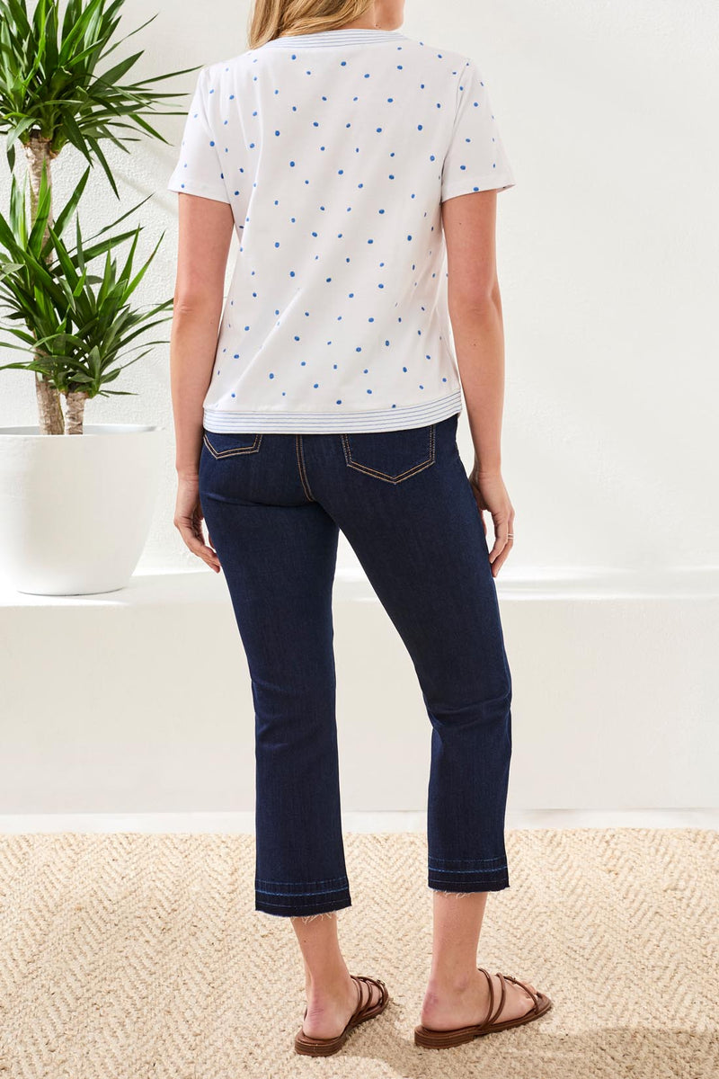 Tribal Embroidered Polka Dot Double-Yarn 3/4 Sleeve Knit Top