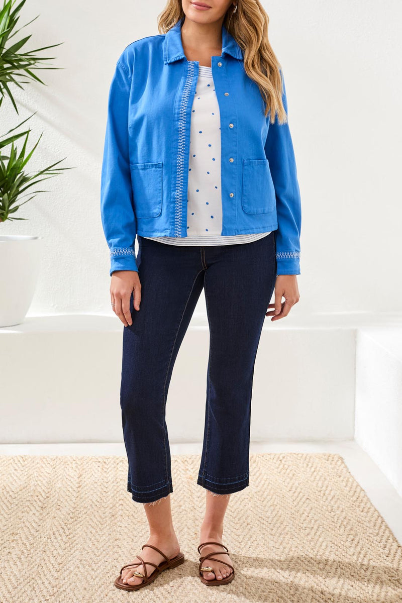 Tribal Hidden Snap Front Stretch Denim Jacket - Royal