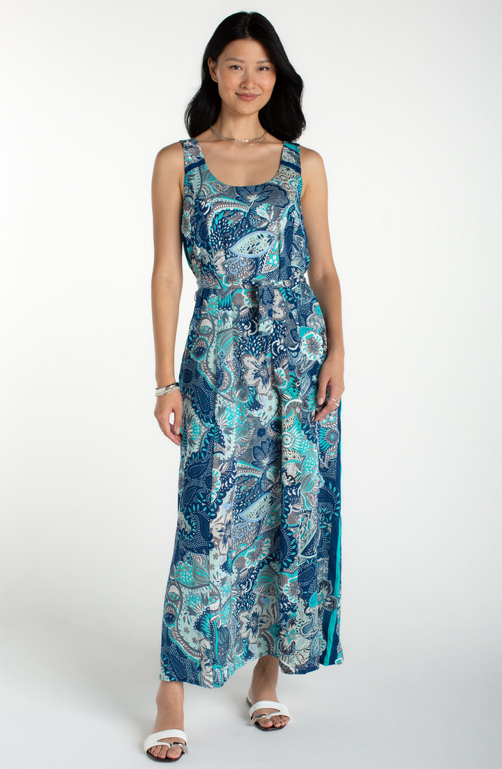 Liverpool Sleeveless Woven Maxi Dress Paisley Print - Aqua Blue Multi