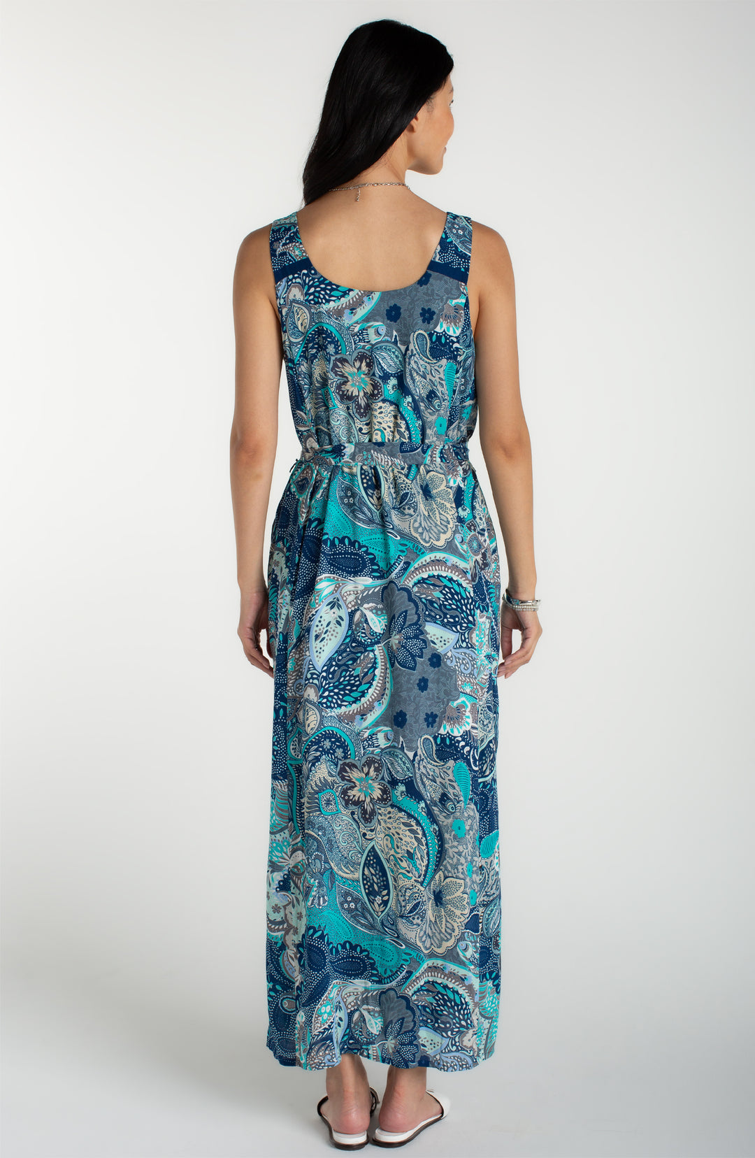 Liverpool Sleeveless Woven Maxi Dress Paisley Print - Aqua Blue Multi