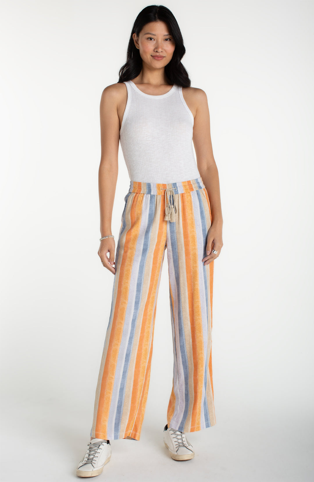 Liverpool Pull On Drawstring Wide Leg - Multi Stripe