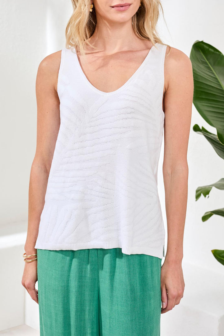 Tribal Sleeveless V-Neck Sweater White