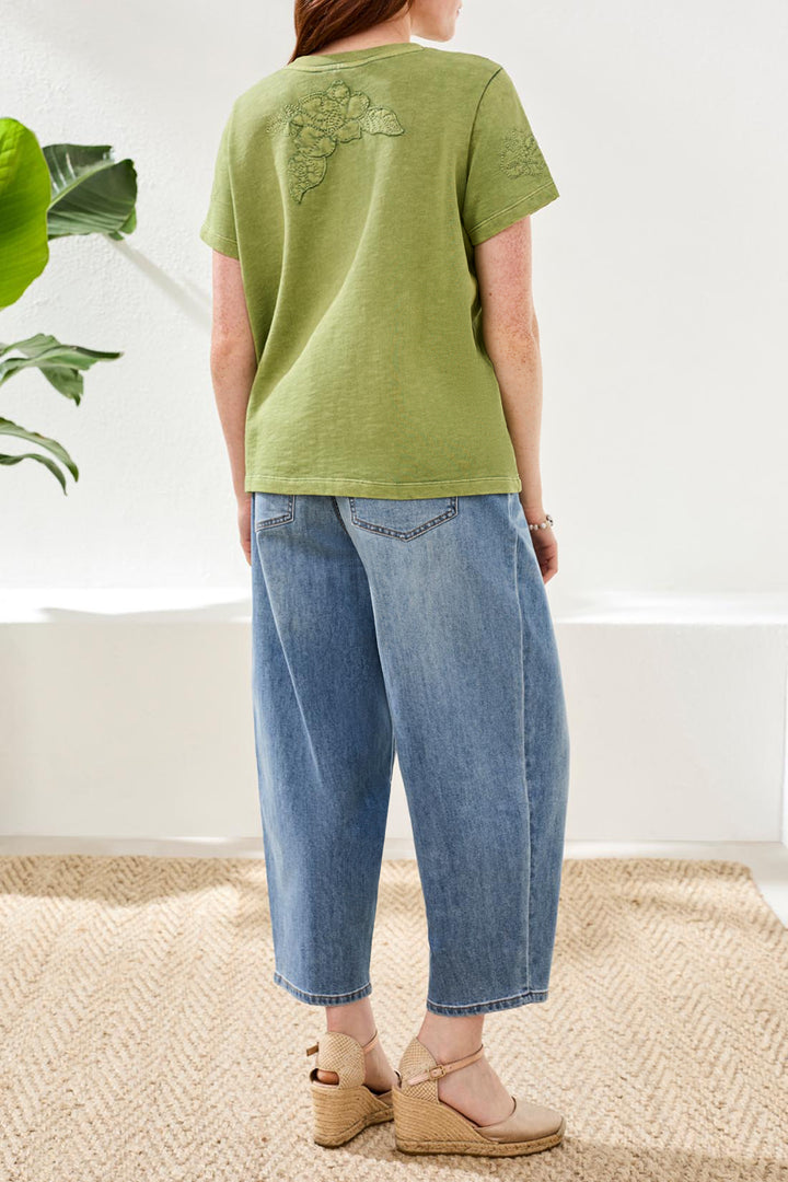 Tribal Crew Neck Short Sleeve Tee With Embroidered Patchwork Kiwi Zest