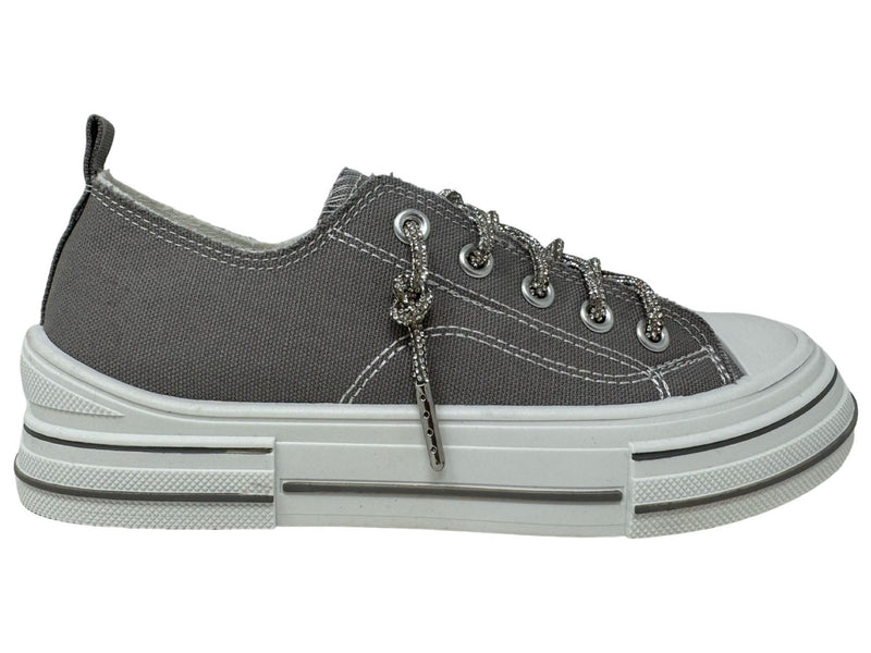 Aman Tennis Shoes with Glitter Shoe Laces - Grey