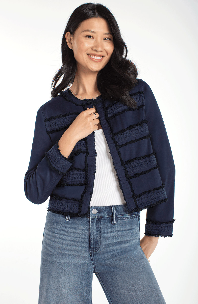 Liverpool Collarless Jacket w Fray & Lace - Deep Midnight