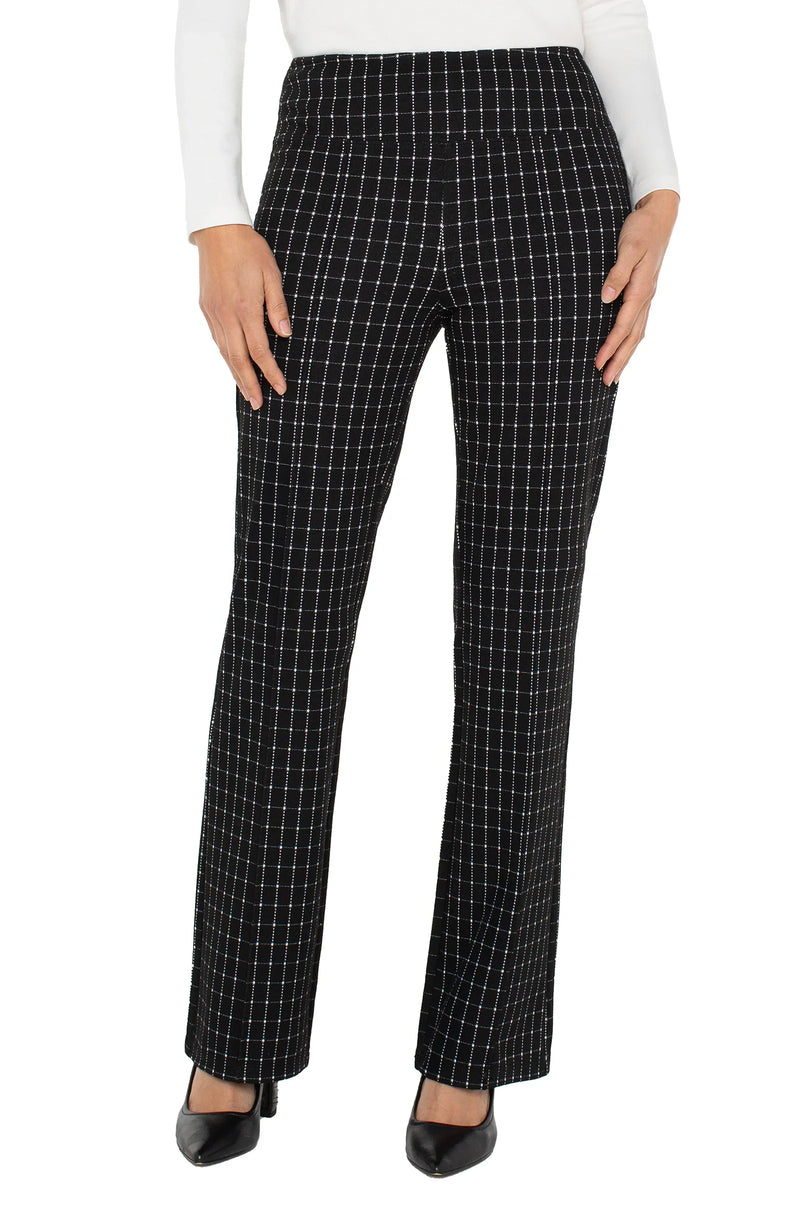 Liverpool Pearl Full Length Flare with Pintucks - Black & White Check