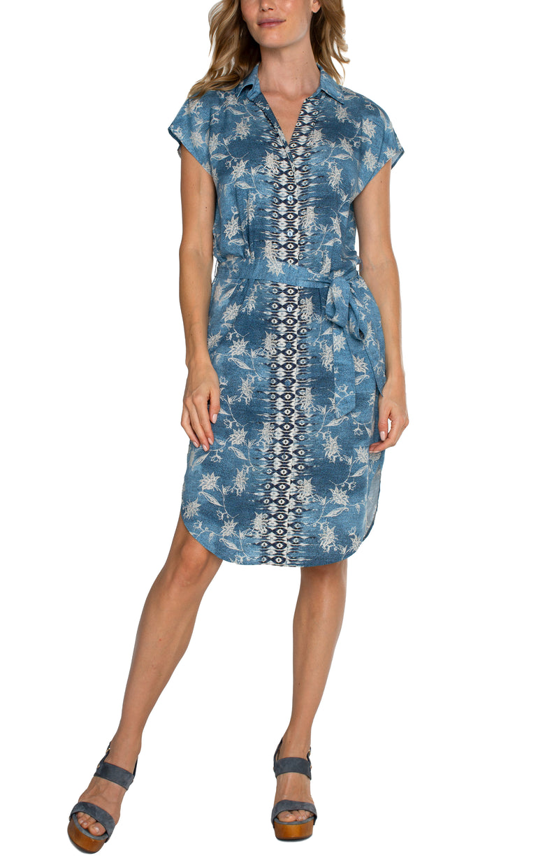Liverpool Collared Button Front Dress w/ Dolman Sleeve and Belted Waist