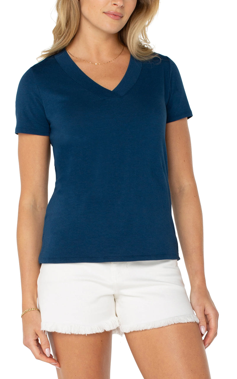 Liverpool Short Sleeve Knit Tee w/ Placket - Celestial Navy
