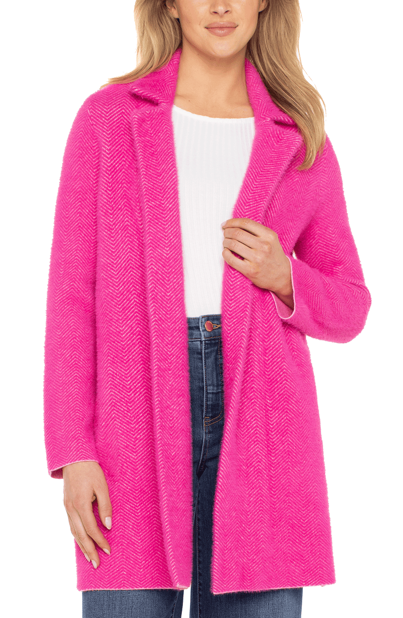 Liverpool Long Sleeve Open Front Sweater Coat - Dark Raspberry Pink