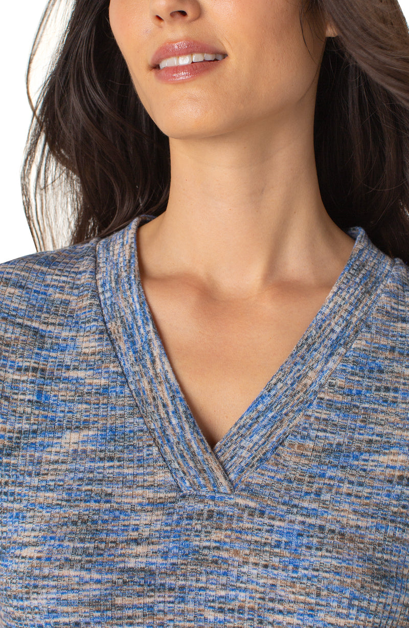 Liverpool 3/4 Sleeve V-Neck Knit Tee - Blue Spacedye