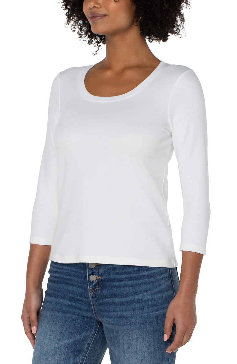 Liverpool 3/4 Sleeve Scoop Neck Knit Tee White