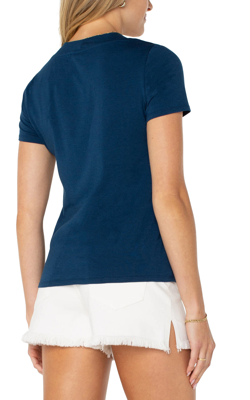 Liverpool Short Sleeve Knit Tee w/ Placket - Celestial Navy