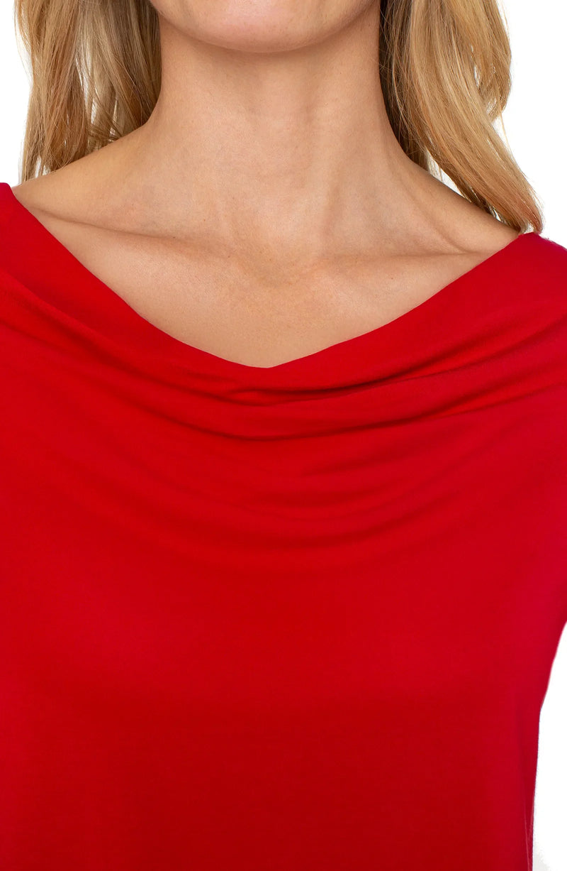 Liverpool 3/4 Sleeve Draped Neck Top - Tango Red