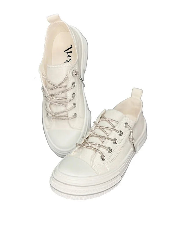 Aman Tennis Shoes with Glitter Shoe Laces - White