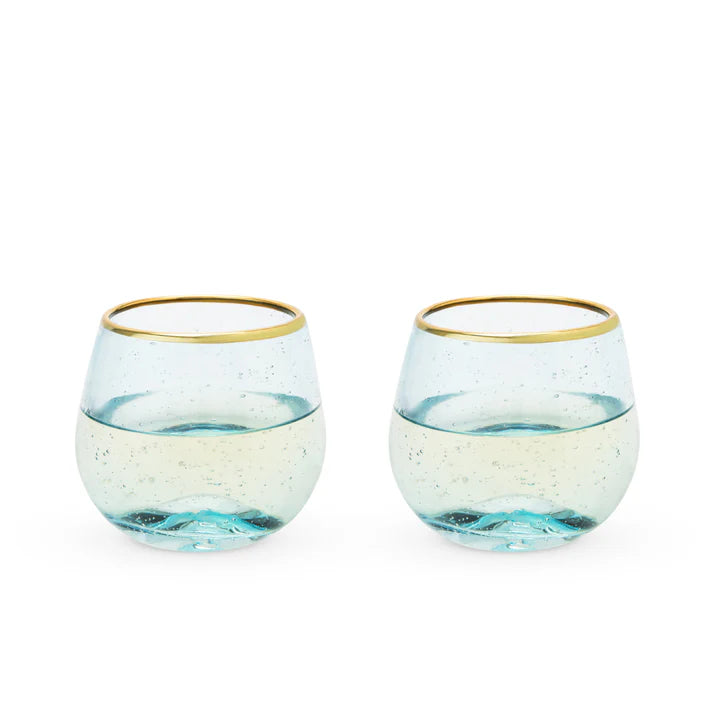 Aqua Bubble Stemless Wine Glass Set