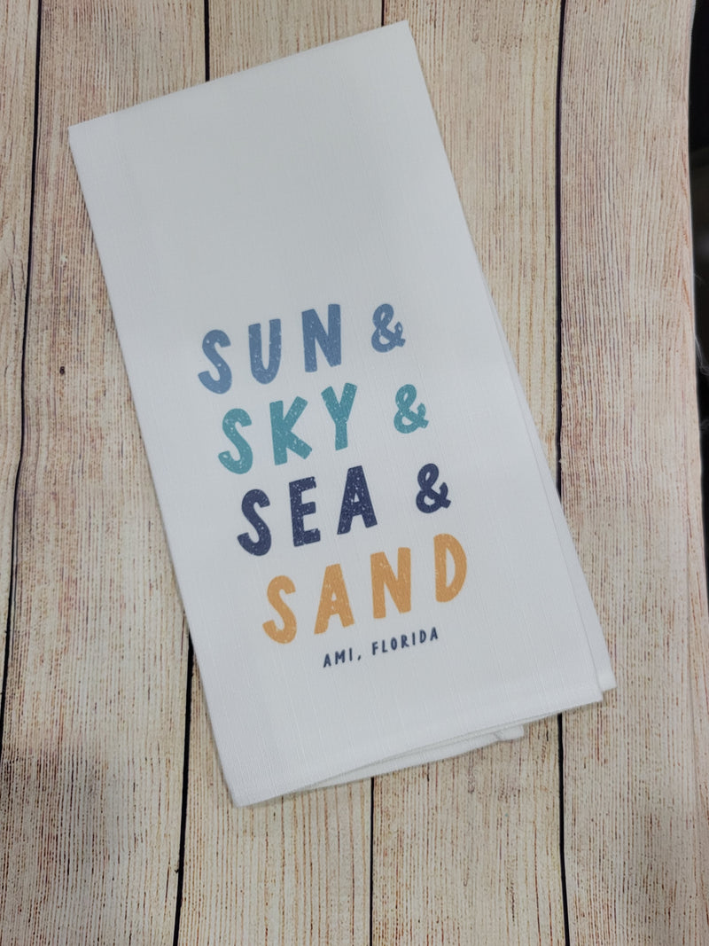FINAL SALE Little Birdie Sun, Sky, Sea, Sand Tea Towel -AMI, Florida